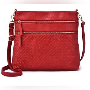 Red Quilted Vegan Leather Crossbody Bag with Adjustable Strap